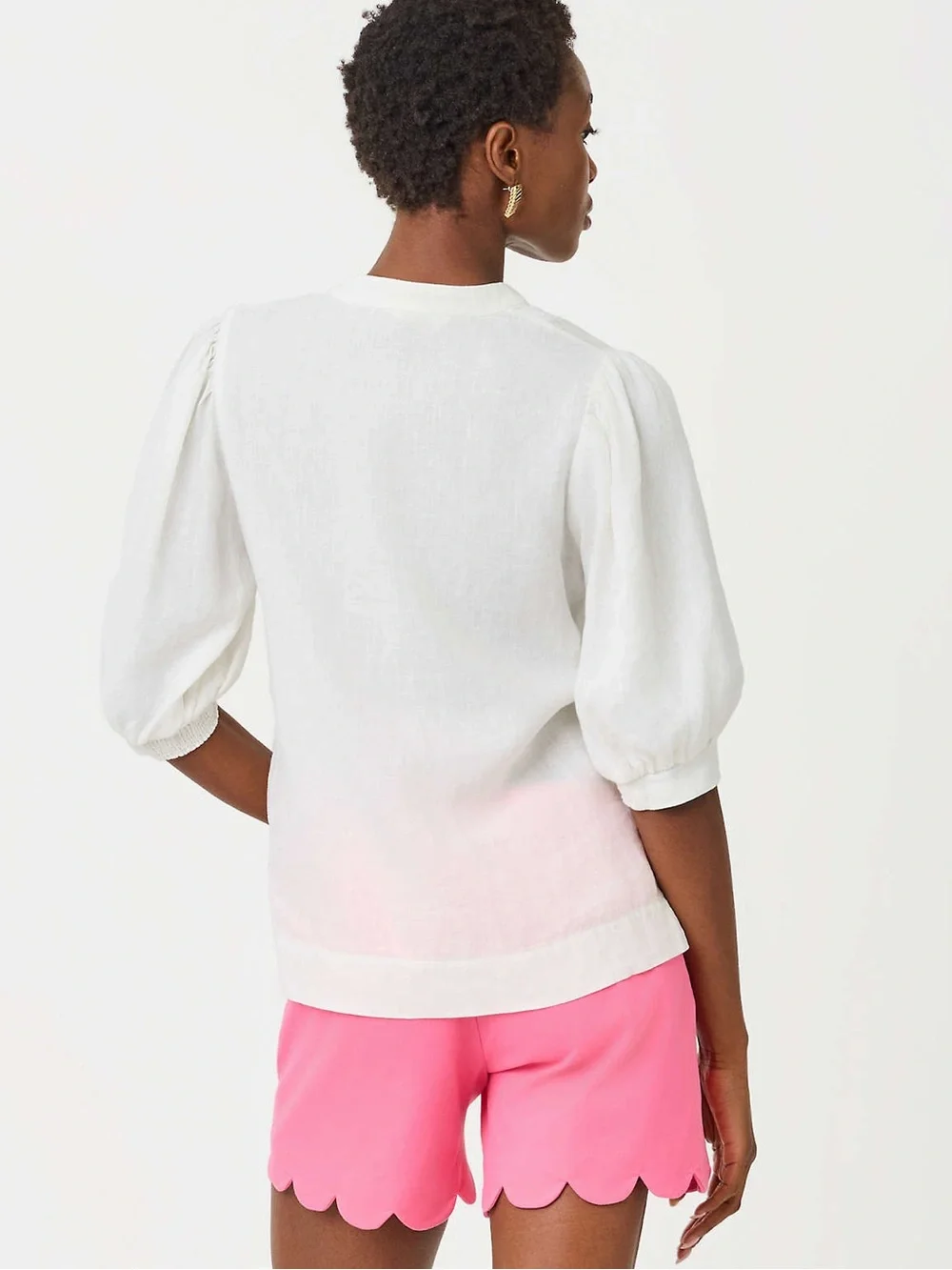 Lilly Pulitzer White V-Neck Puff Sleeve Blouse Mialeigh Linen Top 10